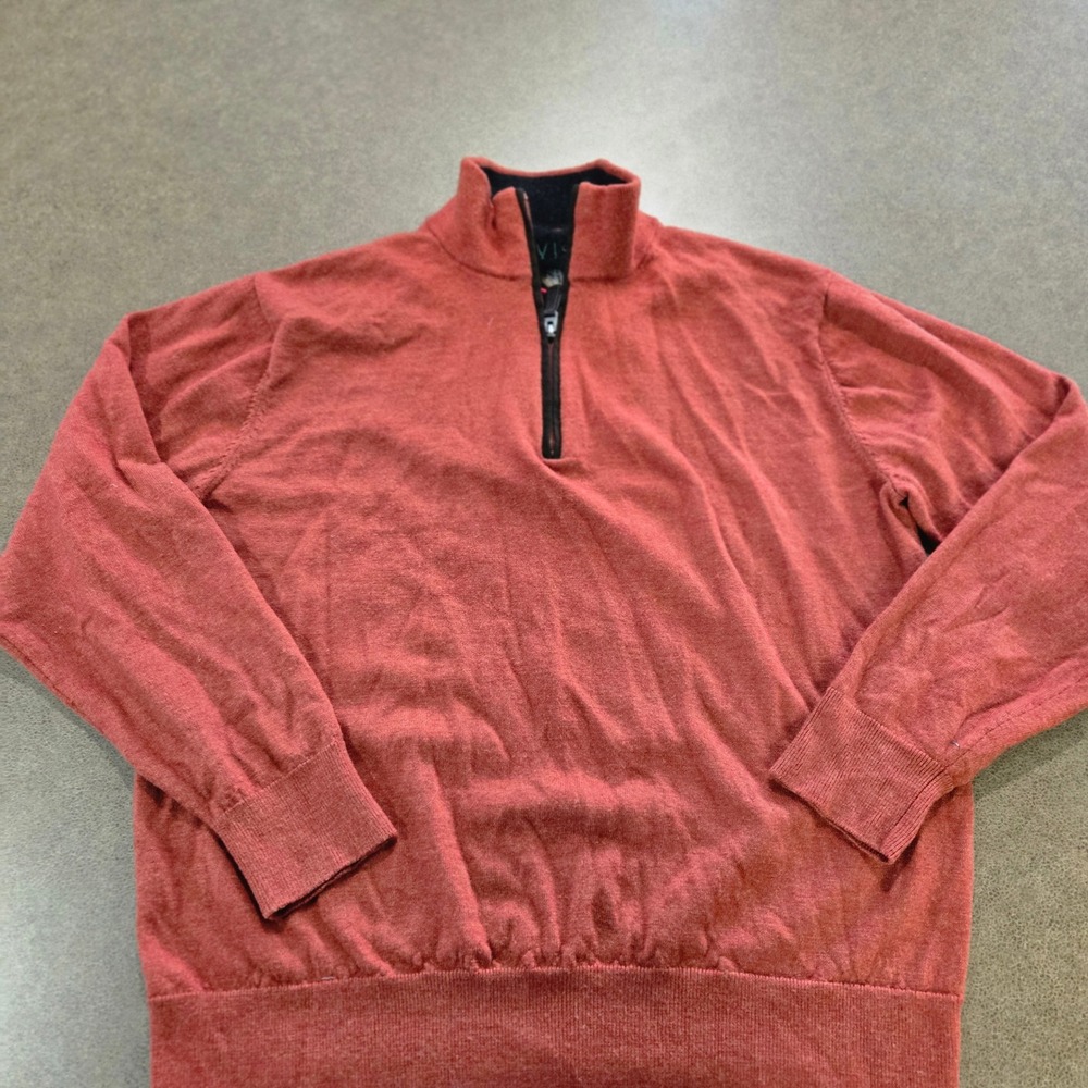 Orvis Merino Wool Quarter Zip Sweater Large Mens Orange Pullover Mock Neck